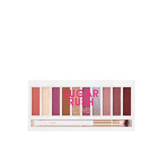 FLOWER BEAUTY Sugar Rush By Drew Barrymore Shimmer + Shade Eyeshadow Palette - Neutral Colors + Ten Shades - Mix + Layers Shades - Easily Blendable + Rich Color Payoff - Brush Included