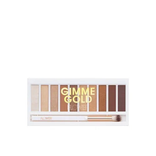 FLOWER BEAUTY Gimme Gold By Drew Barrymore Shimmer + Shade Eyeshadow Palette - Neutral Colors + Ten Shades - Mix + Layers Shades - Easily Blendable + Rich Color Payoff - Brush Included