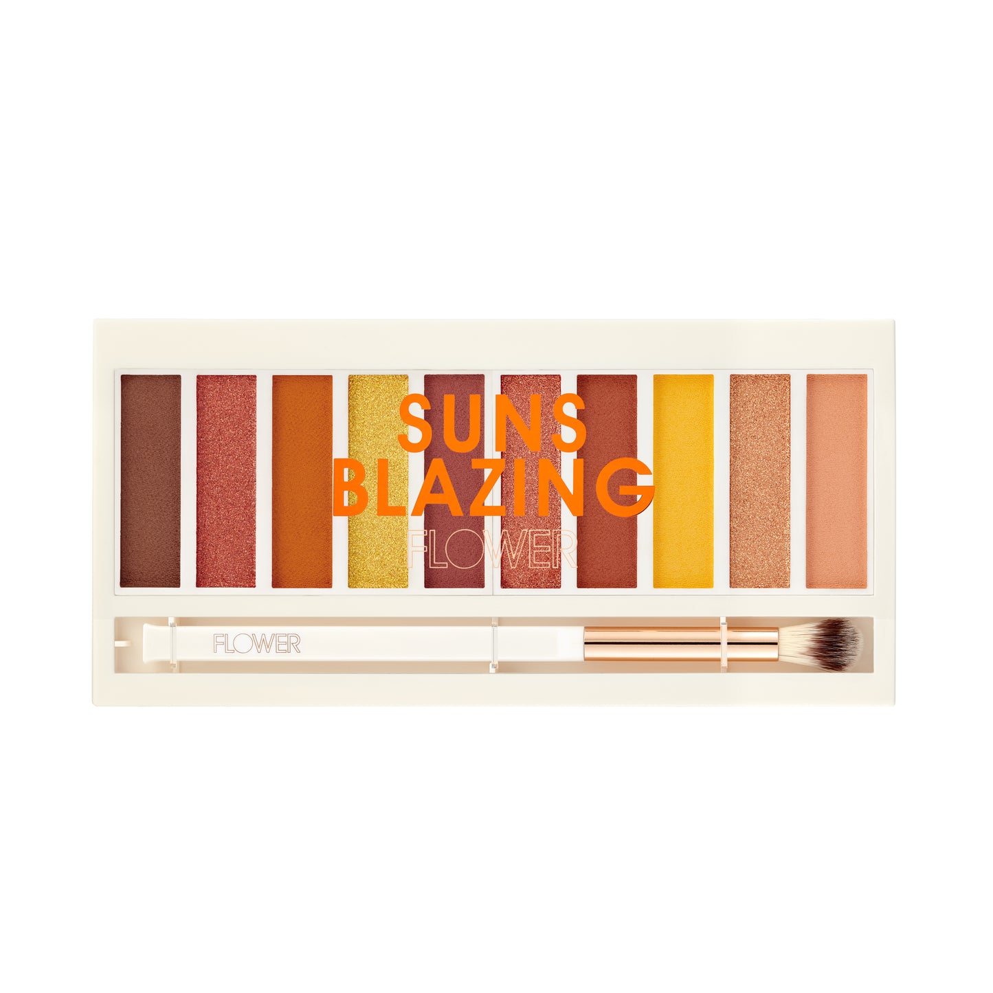 FLOWER BEAUTY Sun's Blazing By Drew Barrymore Shimmer + Shade Eyeshadow Palette - Neutral Colors + Ten Shades - Mix + Layers Shades - Easily Blendable + Rich Color Payoff - Brush Included